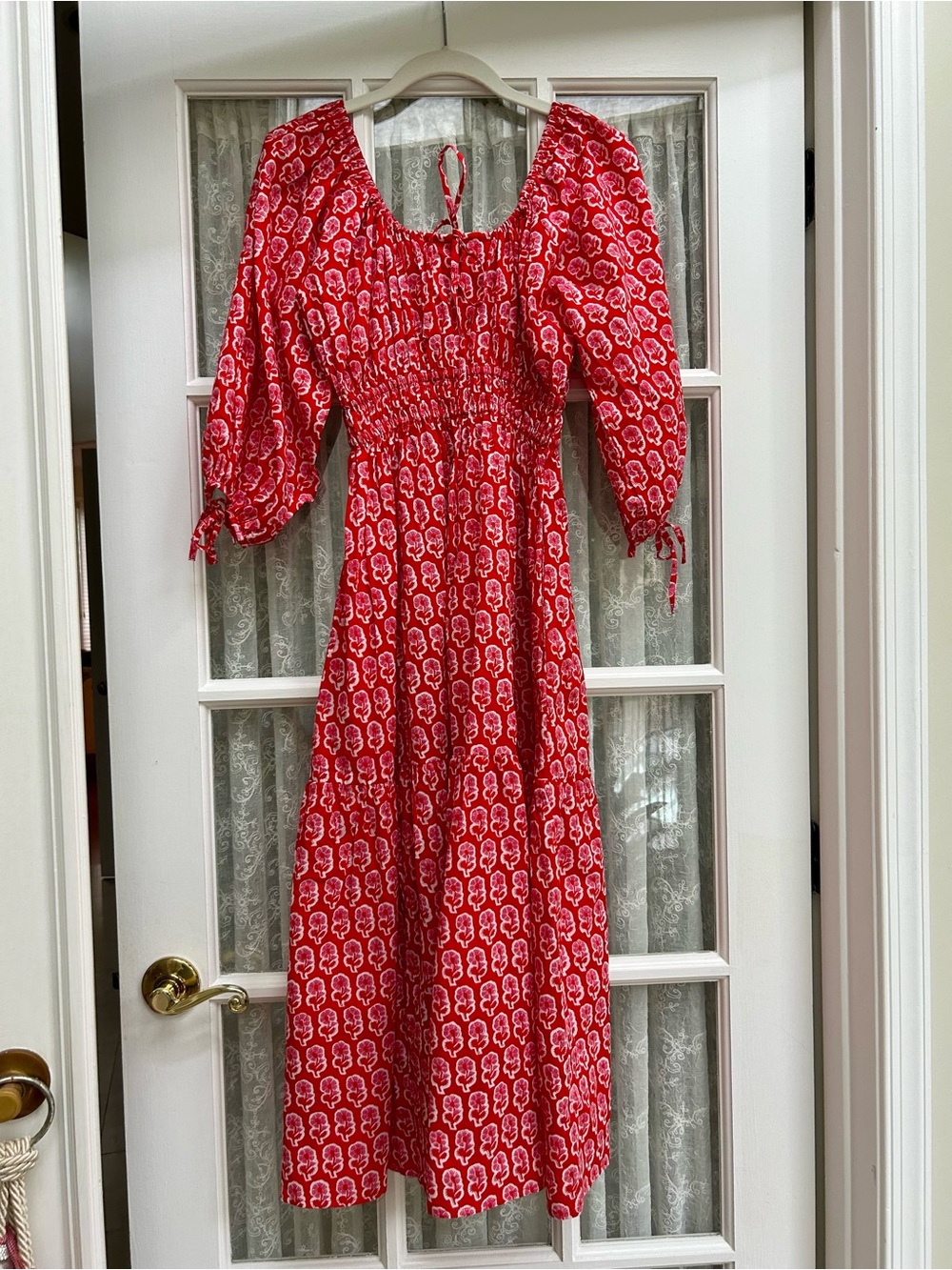 Pink City Prints Smocked Midi Dress
